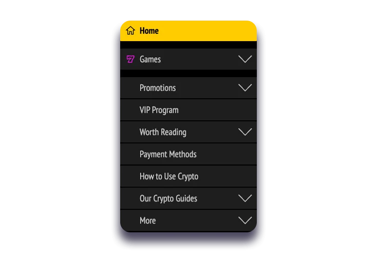 Section containing all the casino’s features